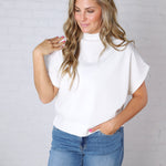 Dara Mock Neck Drape Top - White