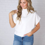 Dara Mock Neck Drape Top - White