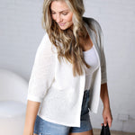 Darae Diamond Pattern Dolman 3/4 Sleeve Cardigan - Off White