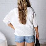 Darae Diamond Pattern Dolman 3/4 Sleeve Cardigan - Off White