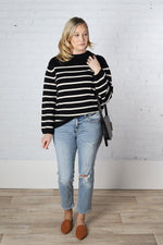 Daraja Drop Shoulder Striped Knit Sweater -Black