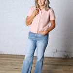 Darcy Short Sleeve Sweater Cardigan - Coral Peach