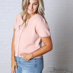 Darcy Short Sleeve Sweater Cardigan - Coral Peach
