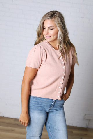 Darcy Short Sleeve Sweater Cardigan - Coral Peach
