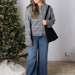 Daria Button Front Striped Cardigan - Grey