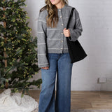 Daria Button Front Striped Cardigan - Grey