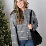 Daria Button Front Striped Cardigan - Grey