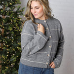 Daria Button Front Striped Cardigan - Grey