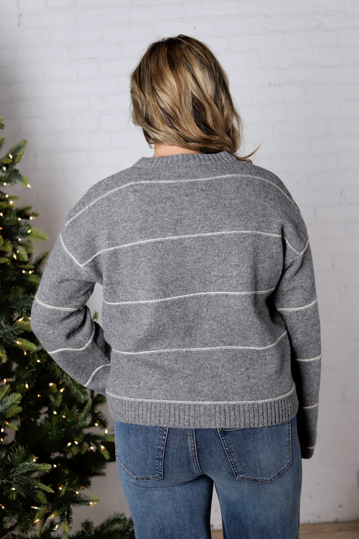 Daria Button Front Striped Cardigan - Grey