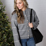 Daria Button Front Striped Cardigan - Grey