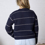 Daria Button Front Striped Cardigan - Navy