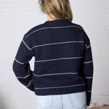 Daria Button Front Striped Cardigan - Navy