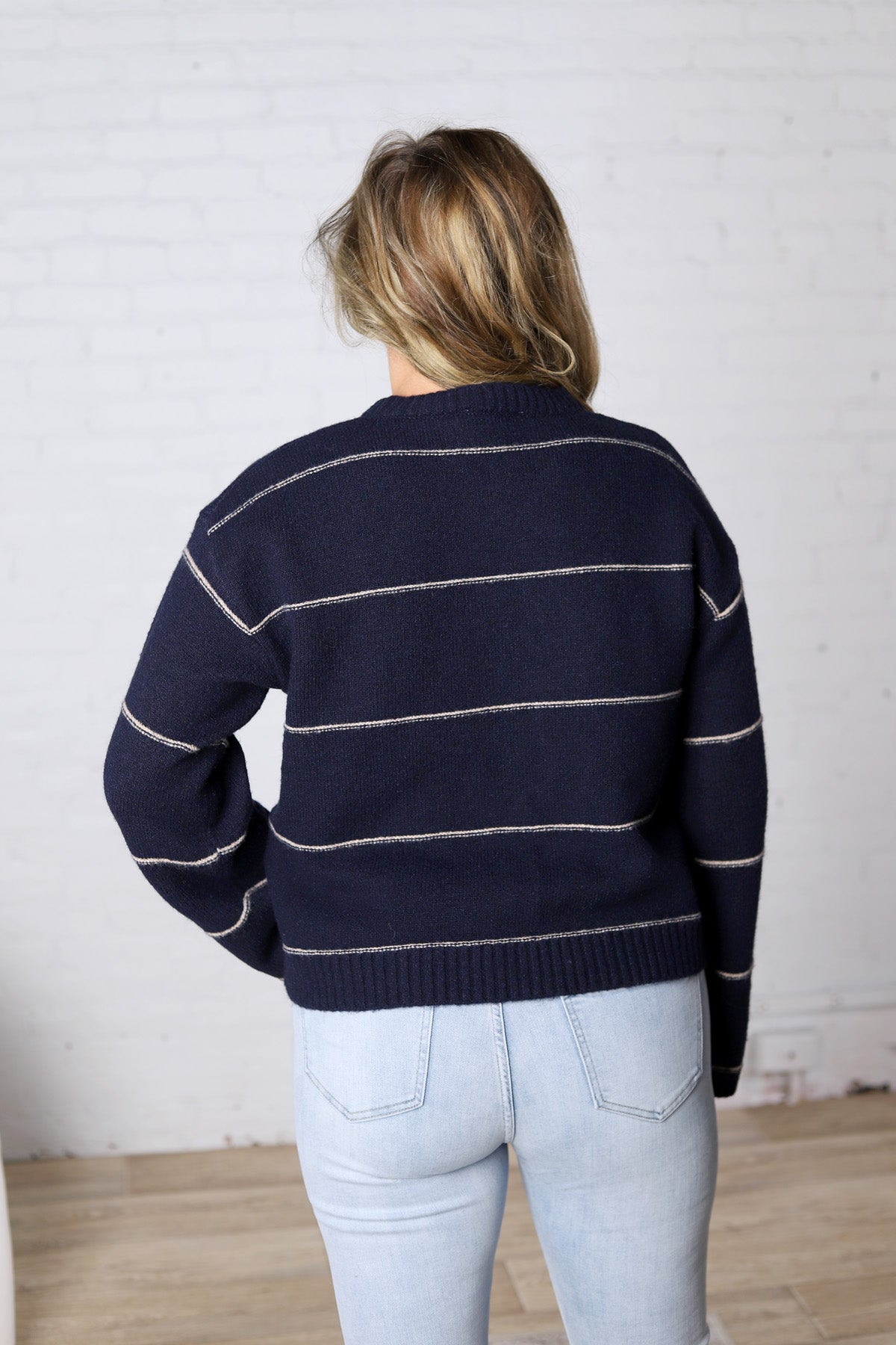 Daria Button Front Striped Cardigan - Navy