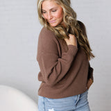 Daria Ribbed Knit Exposed-Seam Sweater - Brown