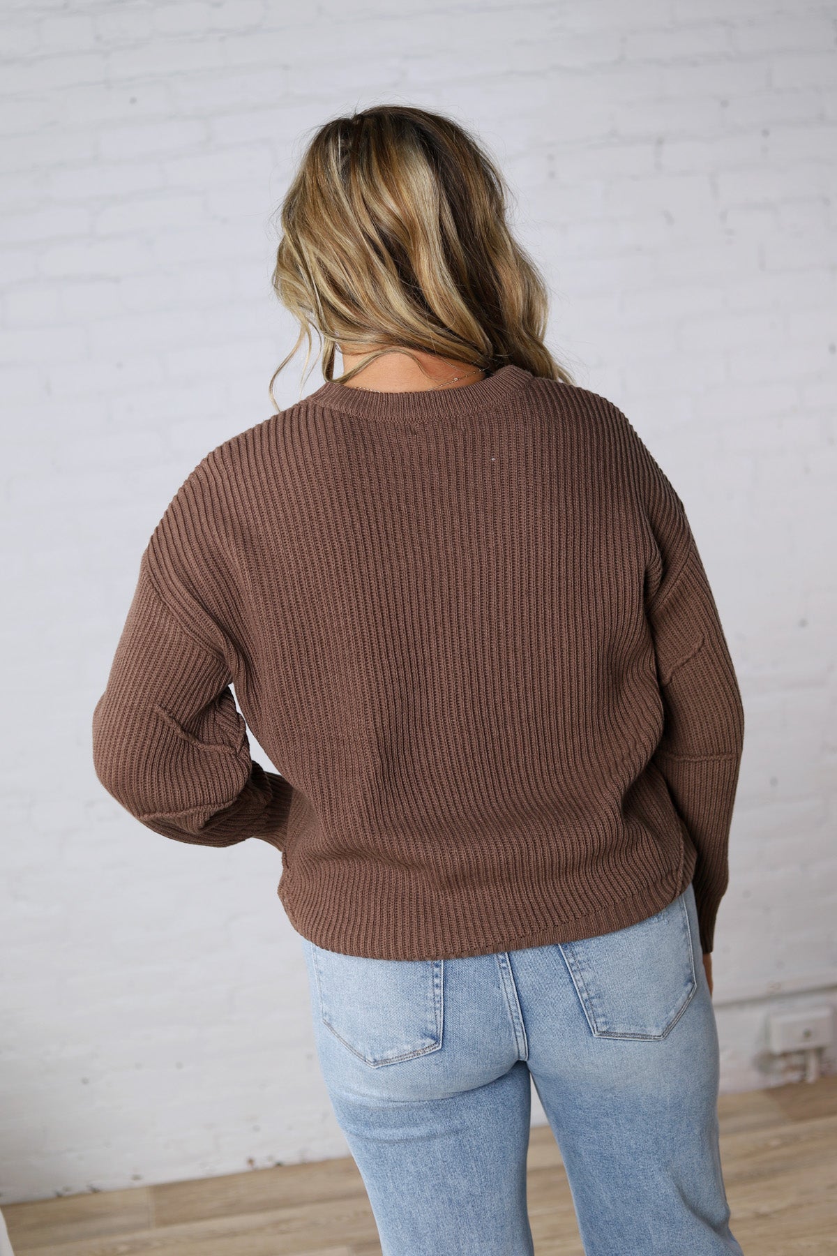 Daria Ribbed Knit Exposed-Seam Sweater - Brown