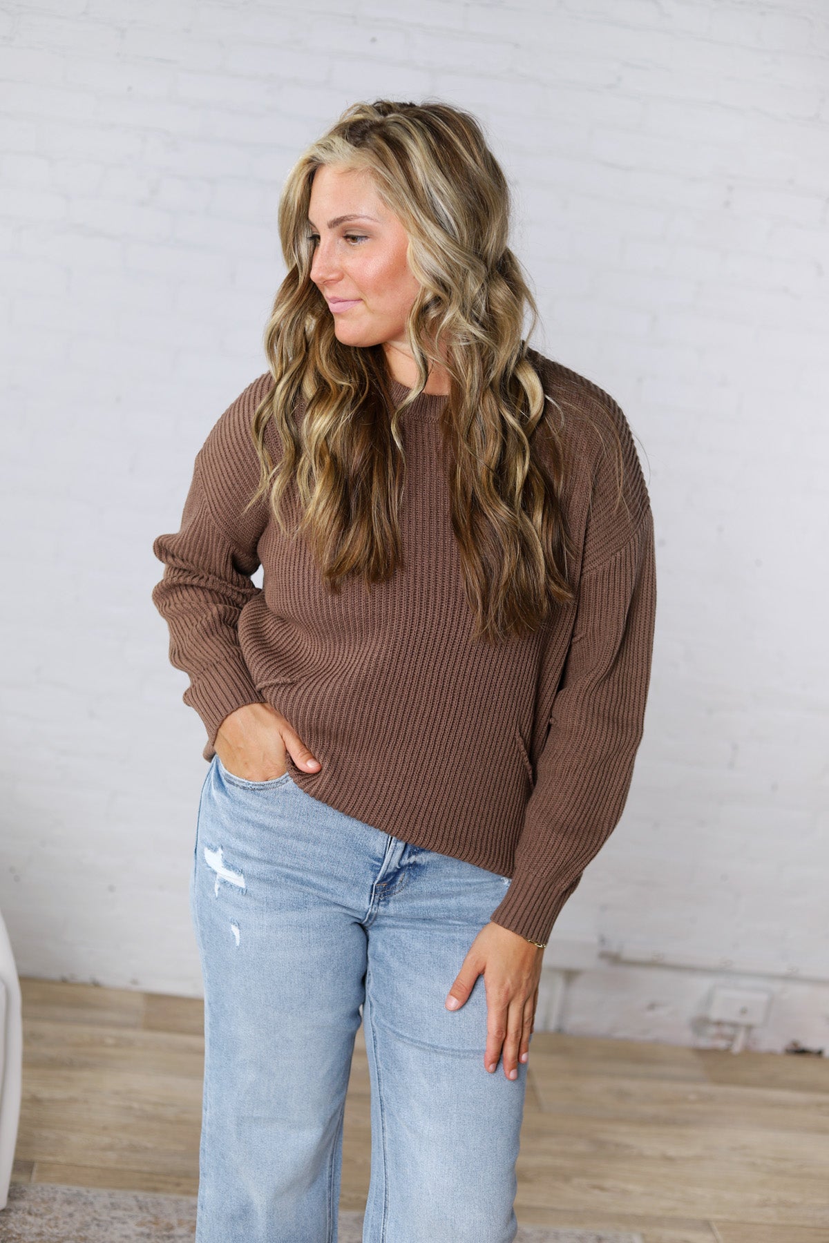 Daria Ribbed Knit Exposed-Seam Sweater - Brown
