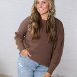 Daria Ribbed Knit Exposed-Seam Sweater - Brown