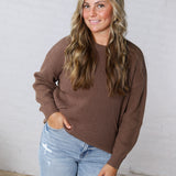 Daria Ribbed Knit Exposed-Seam Sweater - Brown