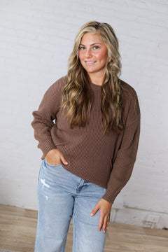 Daria Ribbed Knit Exposed-Seam Sweater - Brown