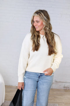 Daria Ribbed Knit Exposed-Seam Sweater - Cream