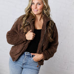 Dariah Fleece Teddy Zip Up Jacket - Coco