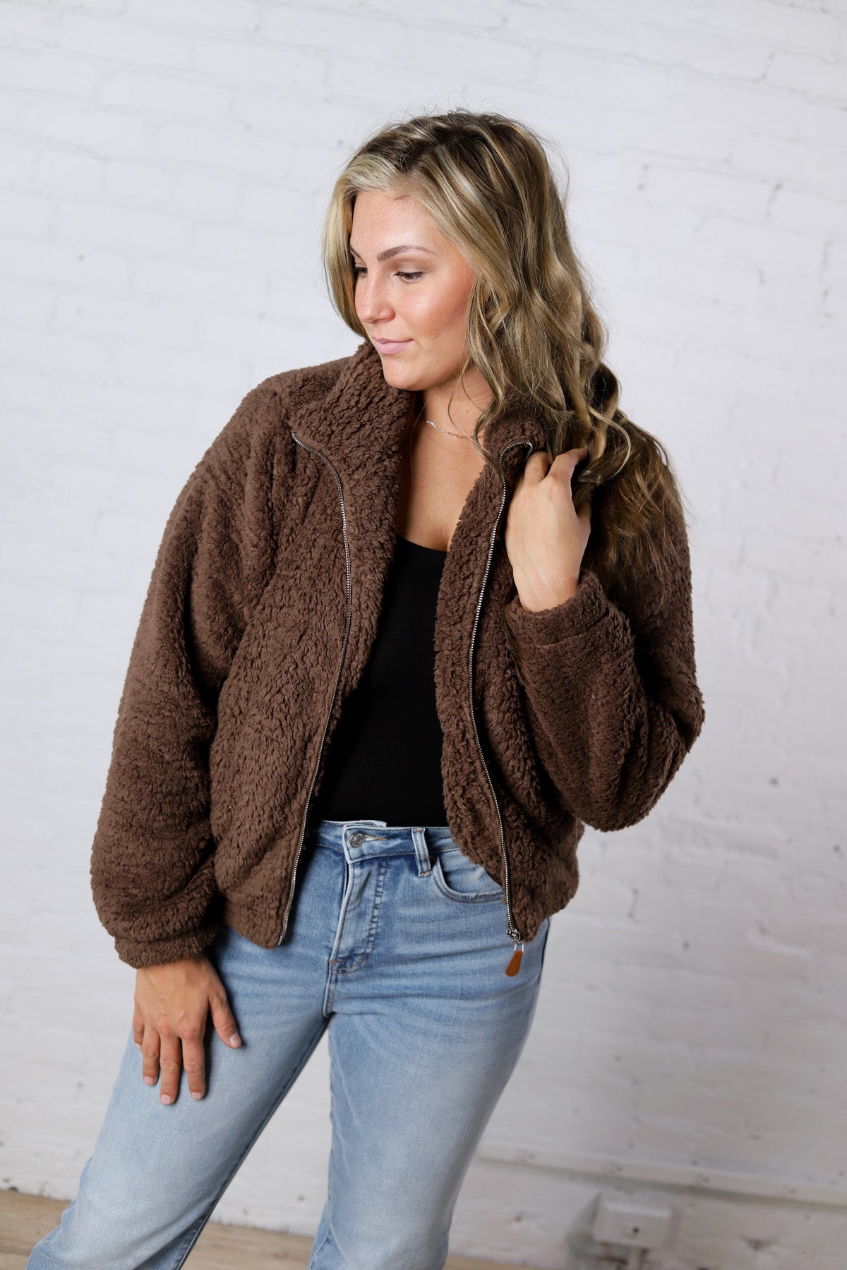 Dariah Fleece Teddy Zip Up Jacket - Coco