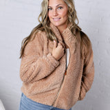 Dariah Fleece Teddy Zip Up Jacket - Latte