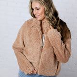 Dariah Fleece Teddy Zip Up Jacket - Latte