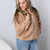 Dariah Fleece Teddy Zip Up Jacket - Latte