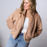 Dariah Fleece Teddy Zip Up Jacket - Latte