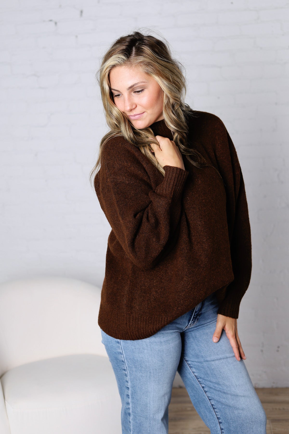 Dariel Mock Neck Sweater - Brown