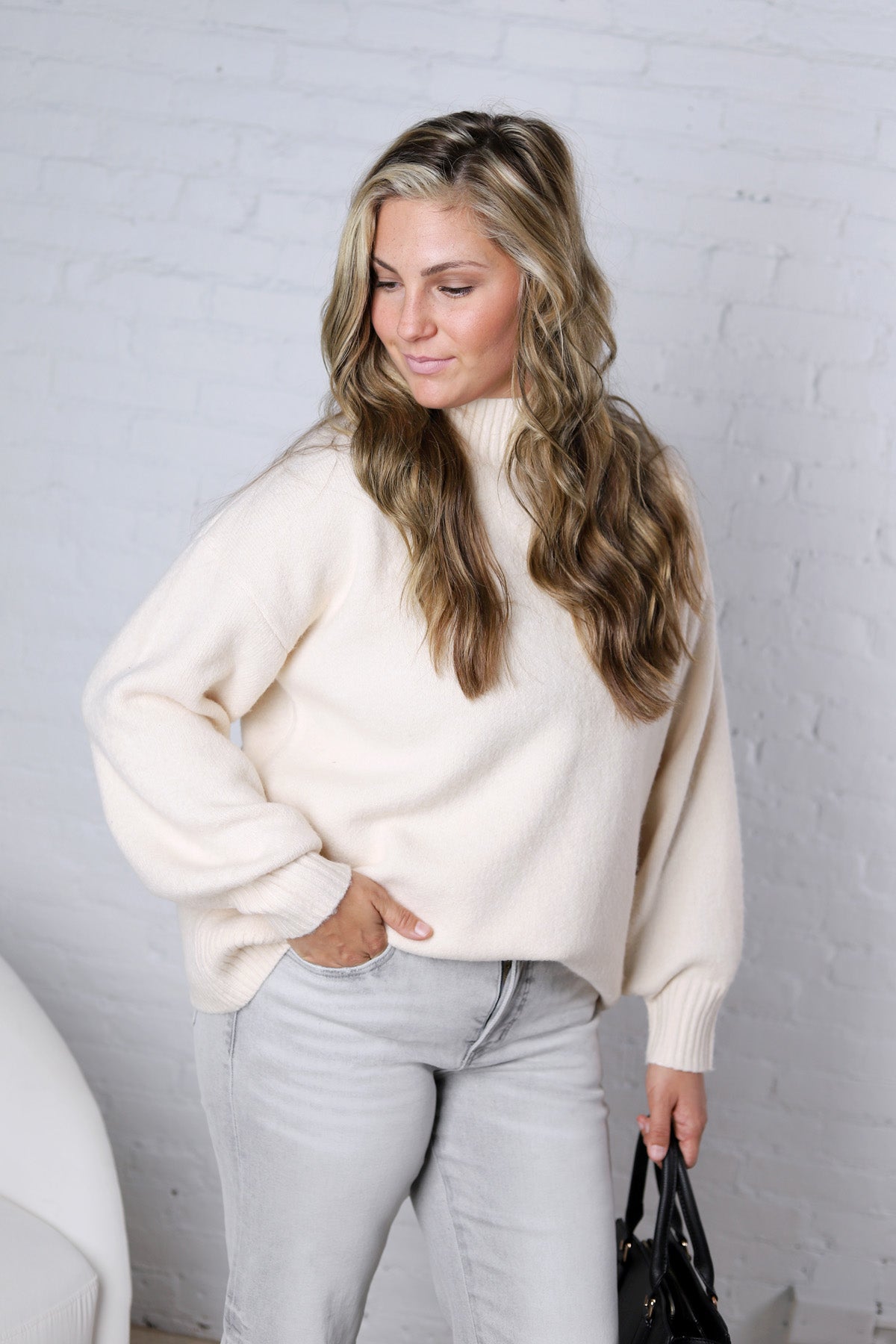 Dariel Mock Neck Sweater - Cream