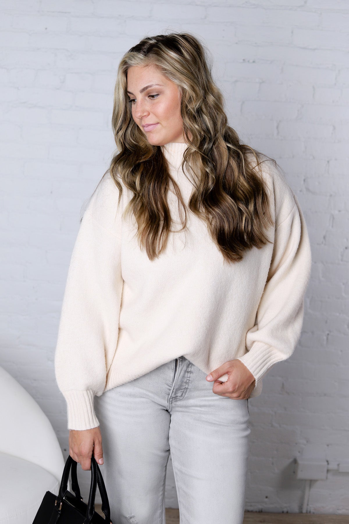 Dariel Mock Neck Sweater - Cream