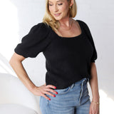 Darina Puff Sleeve Sweater - Black