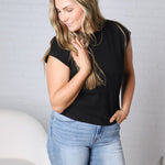 Davia Cotton Cap Sleeve Top - Black