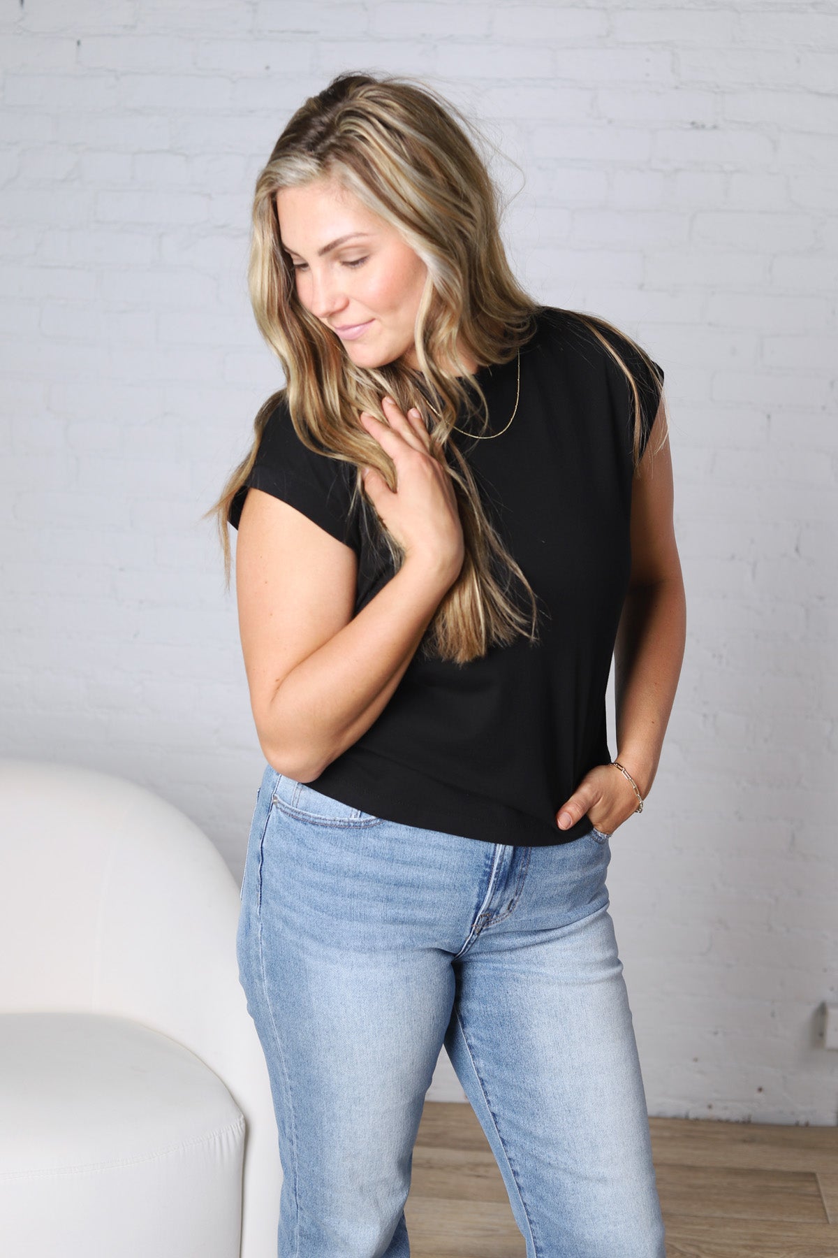 Davia Cotton Cap Sleeve Top - Black
