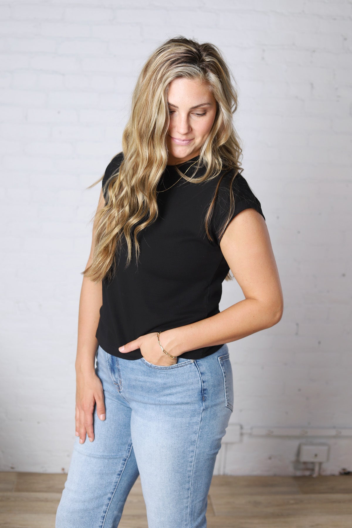 Davia Cotton Cap Sleeve Top - Black