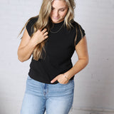 Davia Cotton Cap Sleeve Top - Black