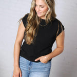 Davia Cotton Cap Sleeve Top - Black