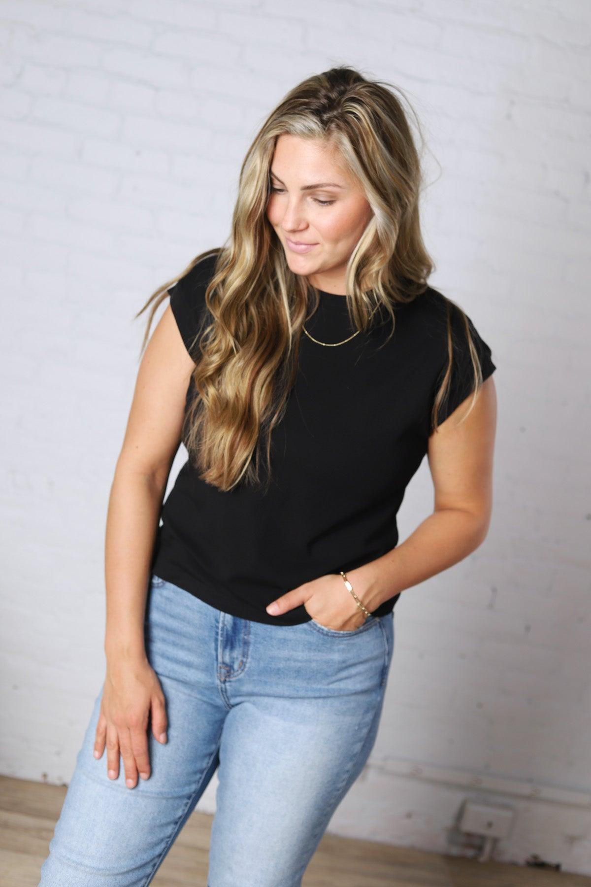 Davia Cotton Cap Sleeve Top - Black