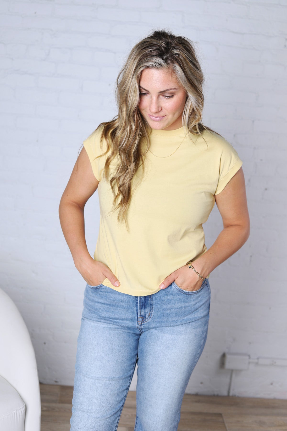 Davia Cotton Cap Sleeve Top - Dusty Yellow