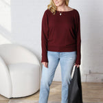 Delaney Dolman Sleeve Brushed Knit Top - Burgundy