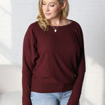 Delaney Dolman Sleeve Brushed Knit Top - Burgundy