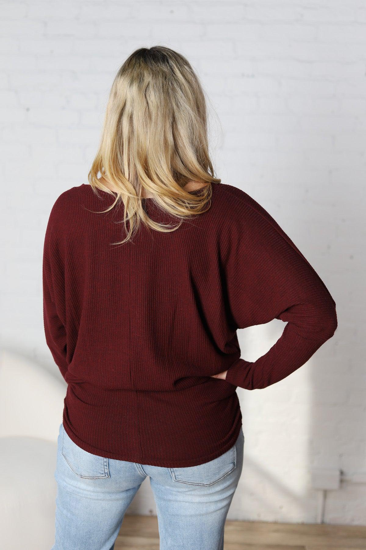 Delaney Dolman Sleeve Brushed Knit Top - Burgundy