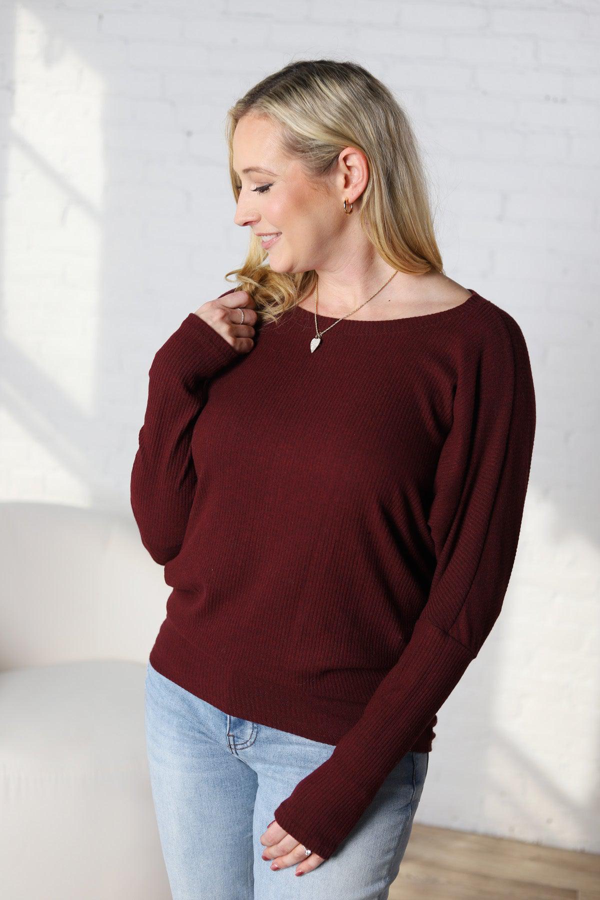 Delaney Dolman Sleeve Brushed Knit Top - Burgundy FINAL SALE