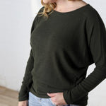 Delaney Dolman Sleeve Brushed Knit Top - Olive