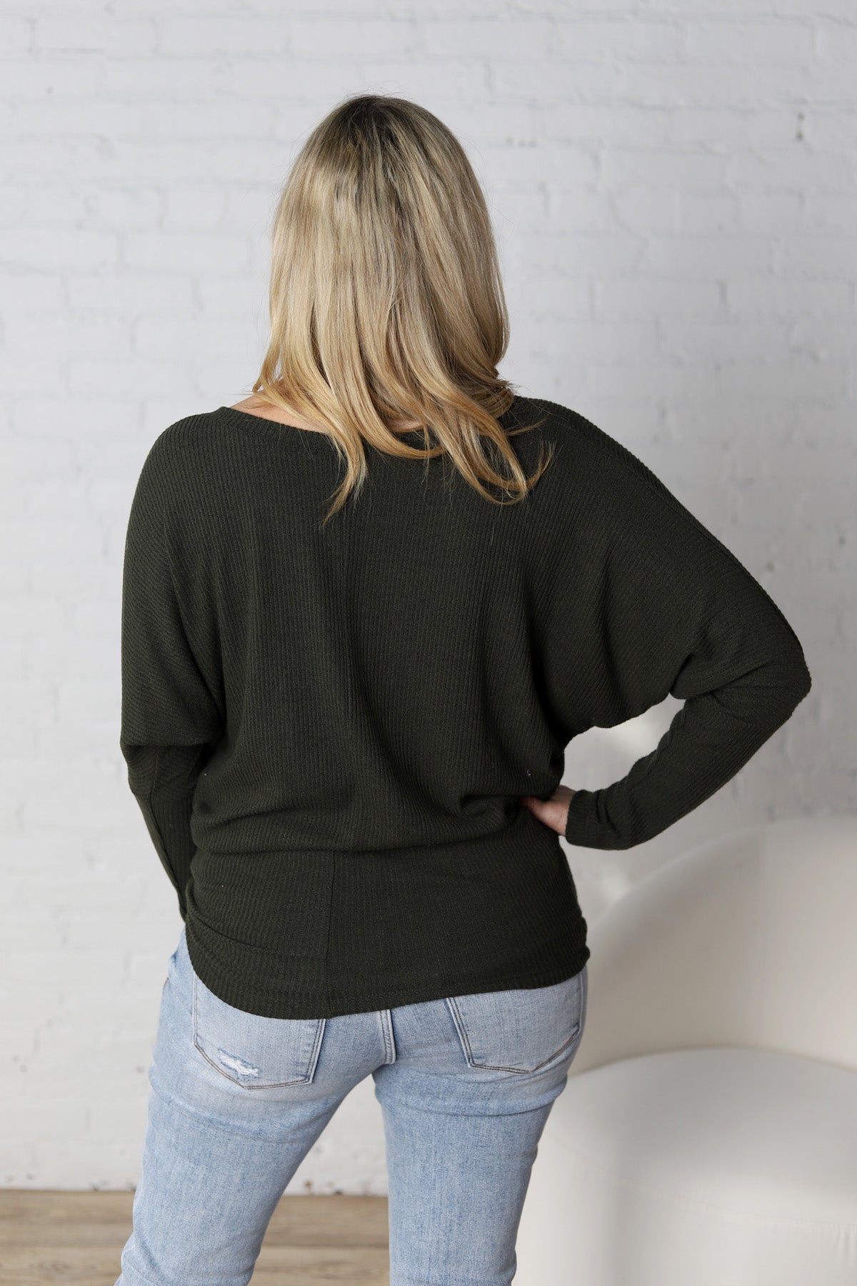 Delaney Dolman Sleeve Brushed Knit Top - Olive - FINAL SALE