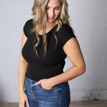 Delaney Ribbed Scoop Neck Modal Top - Black