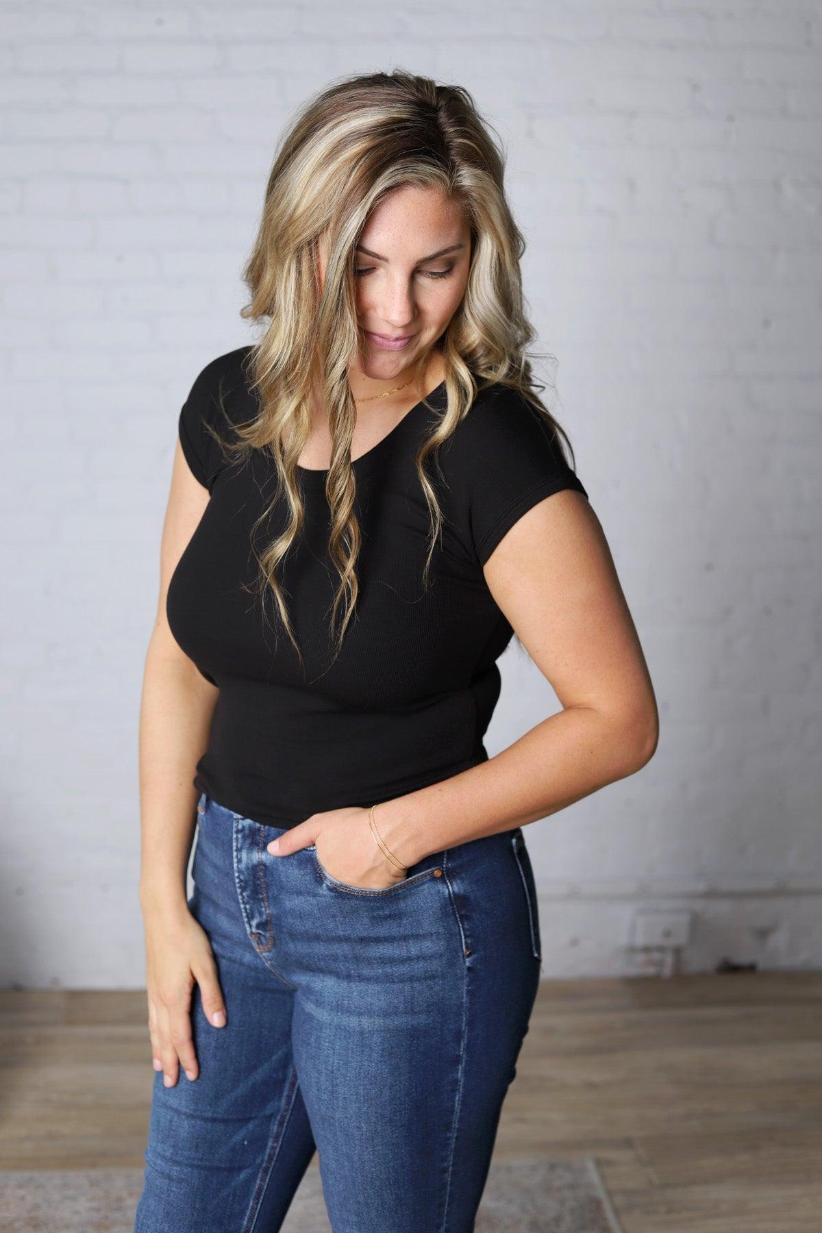 Delaney Ribbed Scoop Neck Modal Top - Black