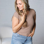Delaney Ribbed Scoop Neck Modal Top - Hazelnut